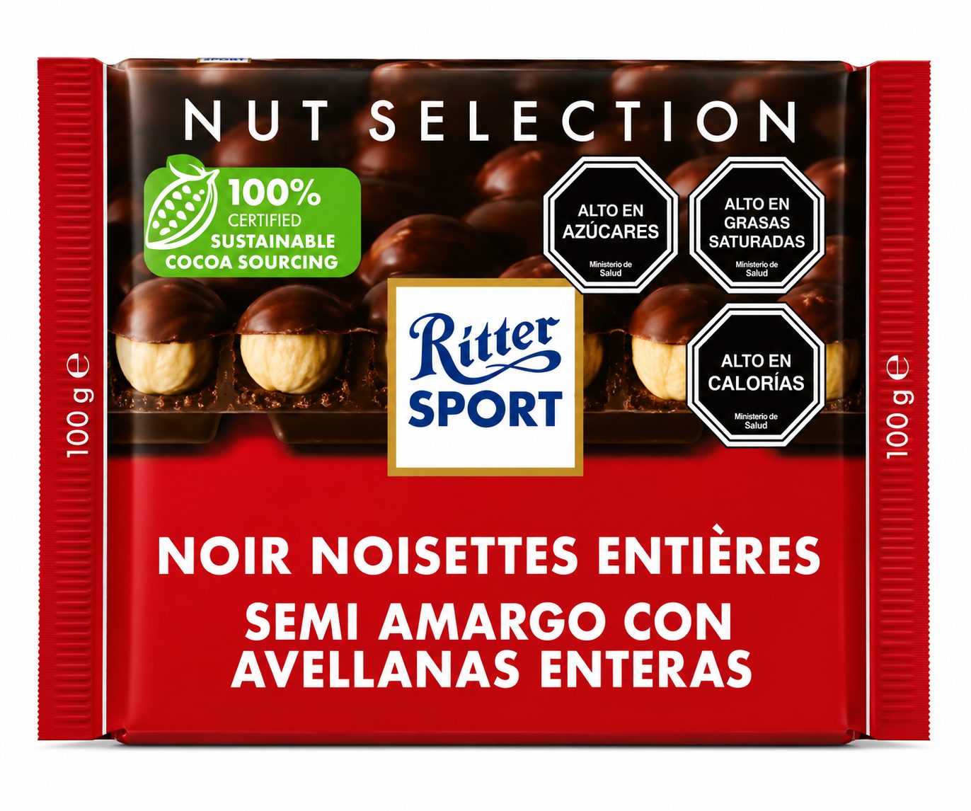 Chocolate Barra Ritter Sport Dark con Avellanas 100 Grs