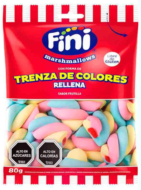 Fini Marshmallows Trenza Colores 80 Grs 12 Unid