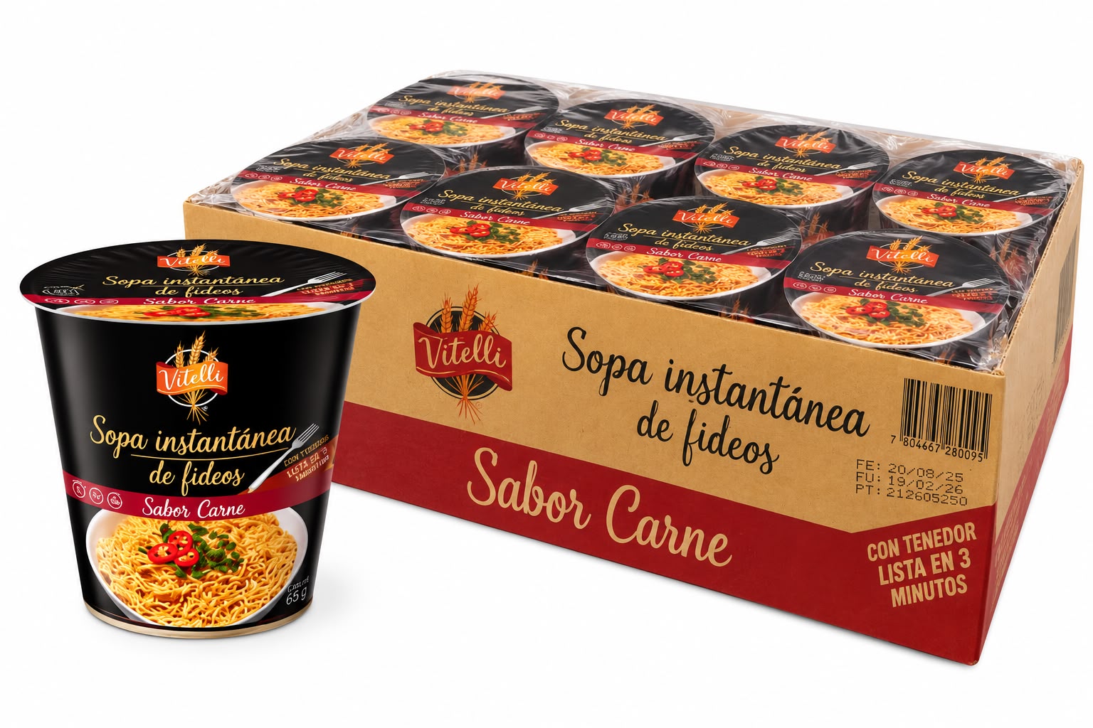 Vitelli Sopa Instantánea Carne 65 gramos caja de 12 unidades